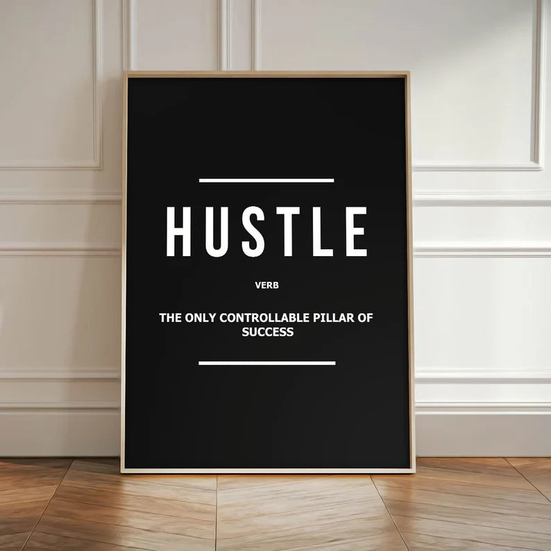 HUSTLE Motivational Wall frame, Office Wall Decor Inspirational Wild Animal Art, Entrepreneur Quote Sign,Poster, Mindset Print