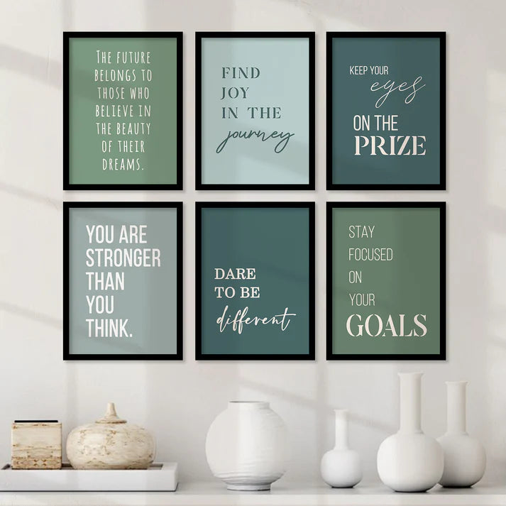 Motivational Quotes Framed Posters for Home Living Room Bedroom and Office Wall Decor Set OF 6