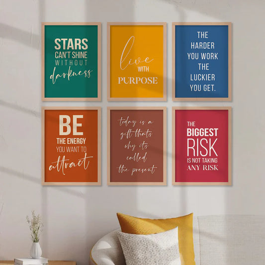 Motivational Quotes Vibrant Colors Posters with Frame for Office Living Room Bedroom Study Room School Wall Decor Set of 6