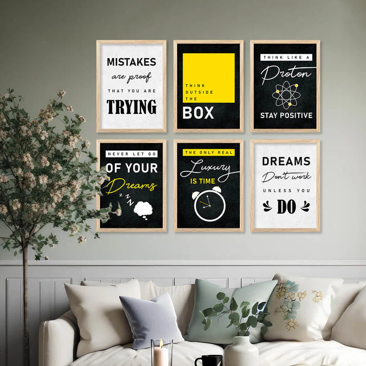 Motivational Quotes Framed Posters for Home Living Room Bedroom and Office Wall Decor Set of 6