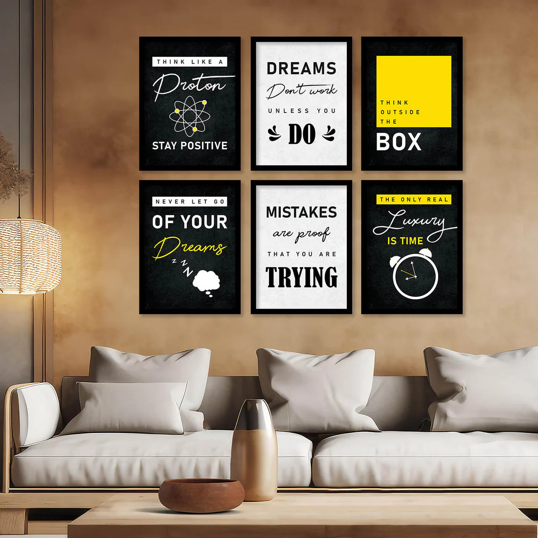 Motivational Quotes Framed Posters for Home Living Room Bedroom and Office Wall Decor Set of 6
