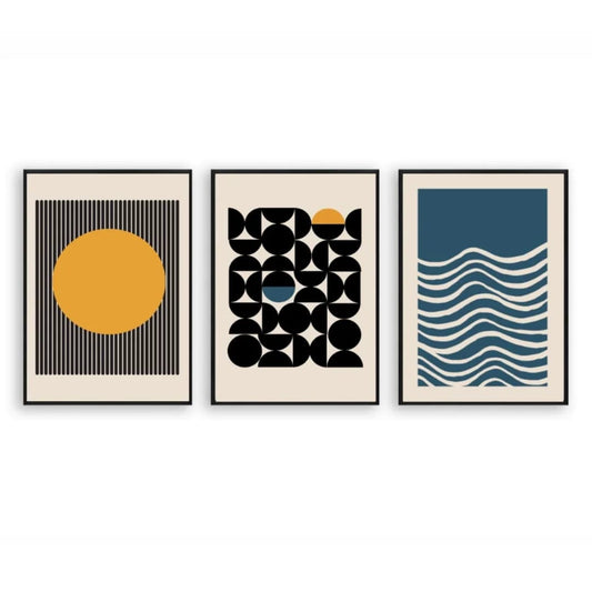 Abstract Yellow Blue Geometric Shapes Black Line Canvas Painting Wall Art Pictures for Living Room HOME Deocore (Copy)