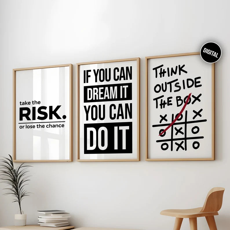 PACK OF 3  Motivational Wall frame, Office Wall Decor Inspirational Wild Animal Art, Entrepreneur Quote Sign,Poster, Mindset Print