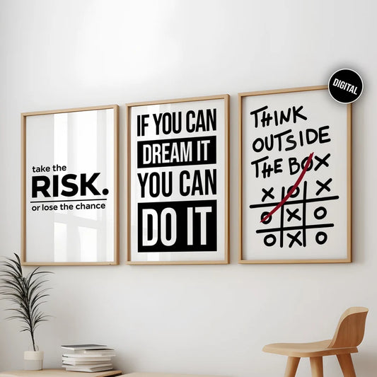 PACK OF 3  Motivational Wall frame, Office Wall Decor Inspirational Wild Animal Art, Entrepreneur Quote Sign,Poster, Mindset Print