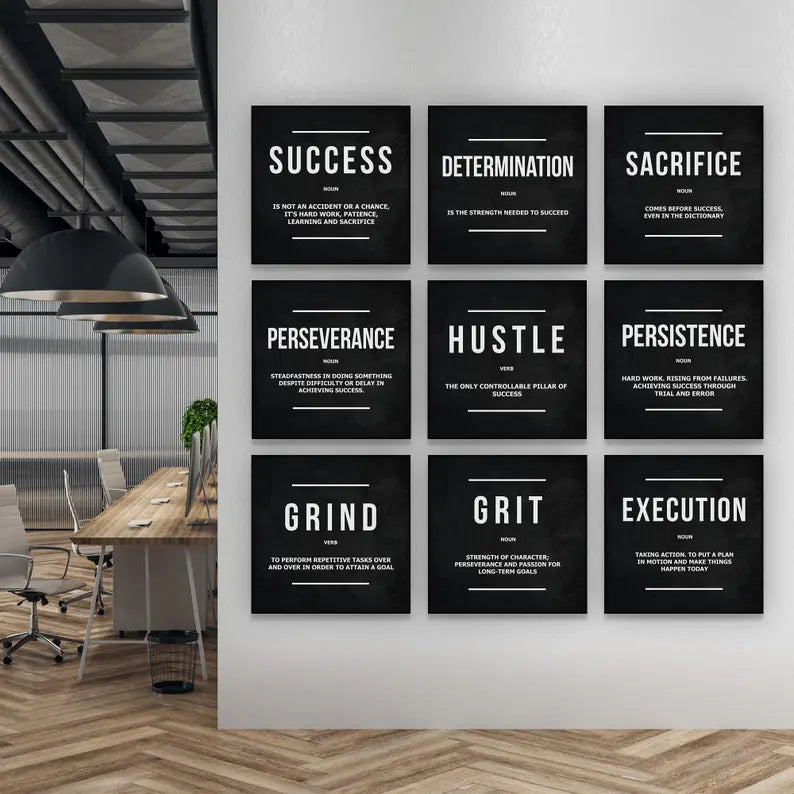 PACK OF 9  Motivational Wall frame, Office Wall Decor Inspirational Wild Animal Art, Entrepreneur Quote Sign,Poster, Mindset Print