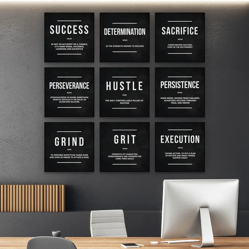 PACK OF 9  Motivational Wall frame, Office Wall Decor Inspirational Wild Animal Art, Entrepreneur Quote Sign,Poster, Mindset Print
