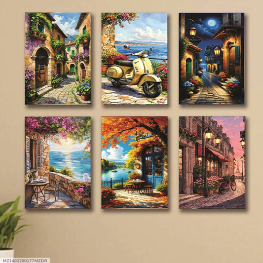 SET OF 6 | VINTAGE ART WOODEN FRAMES | WOODEN PHOTO TILES